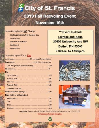 Fall Recycling Event - November 16th