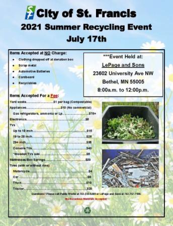 St. Francis Recycling Event held at LePage & Sons Location