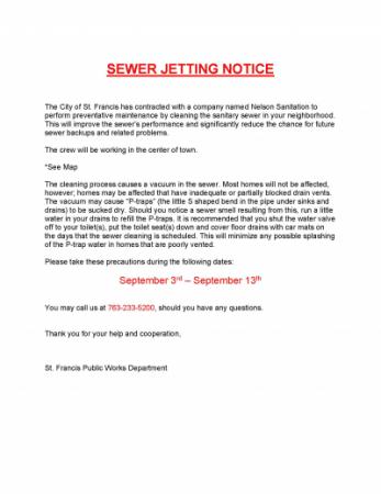 Sewer Jetting Notice
