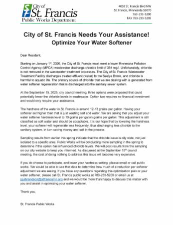 Water Softener Letter Water Softener Letter